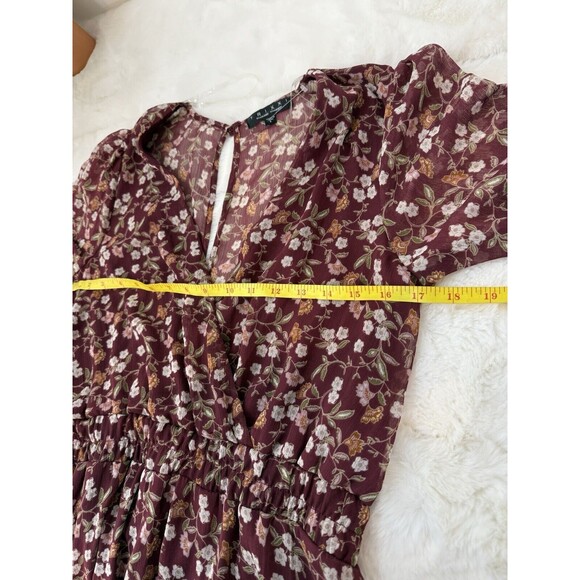Womens Wine Chiffon Floral Mini Fit & Flare Dress Juniors L - Picture 8 of 15